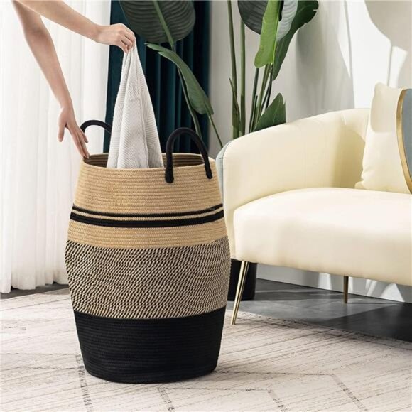 Jute Rope Laundry Hamper by YOUDENOVA, 105L - Woven Collapsible Laundry Basket - Picture 5 of 7